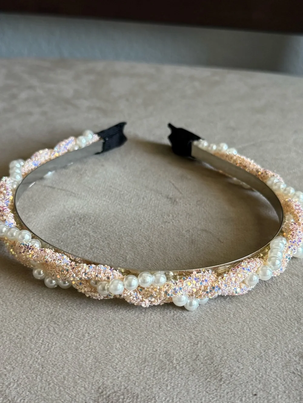 Pearl & Crystal Embellished Pink Headband